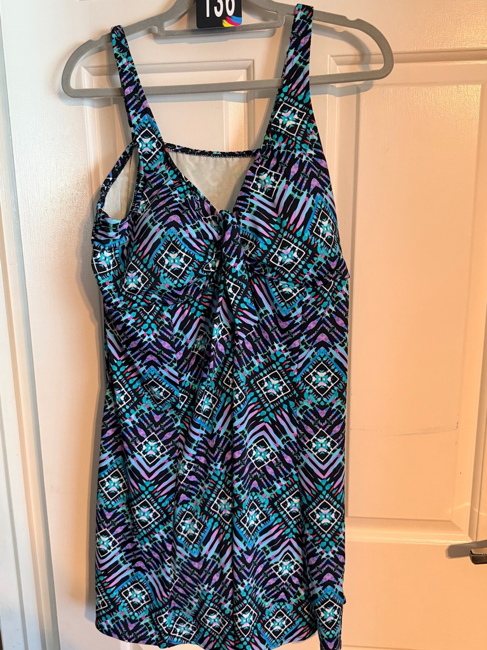Women's Blue & Purple Geometric One-Piece Swimdress